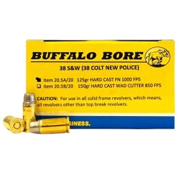 Buffalo Bore Ammunition 205A20 Personal Defense Strictly Business 38 SW 125 gr Hard Cast Flat Nose 20 Per Box 12 Case