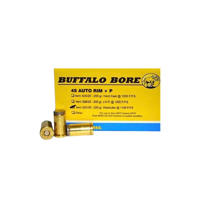 Buffalo Bore Ammunition 32C20 Personal Defense Strictly Business 45 Auto Rim P 225 gr Wadcutter 20 Per Box 12 Case