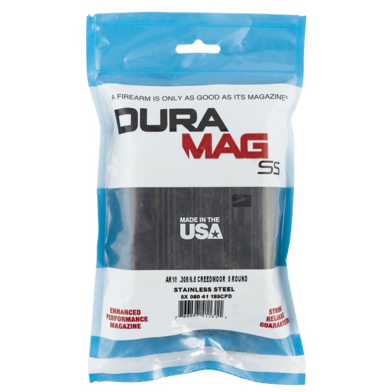 DuraMag 5X08041185CPD SS SR25 Pattern 5rd 6.5 Creedmoor308 Win7.62x51mm NATO for AR10 Black w Black Follower Detachable