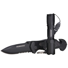 Humvee Adventure Gear HMVKCER1 Rescue Combo 3.25 Folding Spear Point Part Serrated Stainless Steel Blade Black Aluminum Handle F