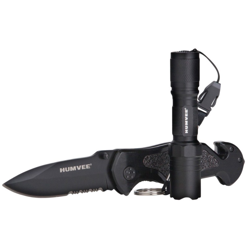 Humvee Adventure Gear HMVKCER1 Rescue Combo 3.25 Folding Spear Point Part Serrated Stainless Steel Blade Black Aluminum Handle F