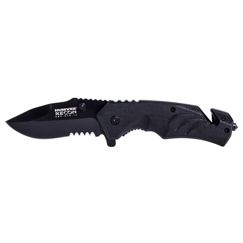 Humvee Adventure Gear HMVKTR15 Tactical Recon  3 Folding Drop Point Part Serrated Black Stainless Steel BladeBlack Textured Feat