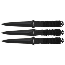 Uzi Accessories UZKTRW003 Throwing Knives  3 Fixed Straight Back Plain Black Stainless Steel Blade Black Nylon Cord Wrapped Hand