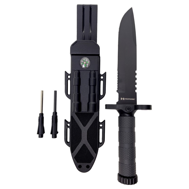 Humvee Adventure Gear HMVKFXB01 Humvee Survival Knife 7.50 Fixed Sawback Plain Black Stainless Steel BladeOD Green Textured Rubb