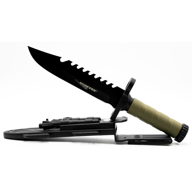 Humvee Adventure Gear HMVKFXB02 Humvee Survival Knife 7.50 Fixed Sawback Plain Black Stainless Steel Blade Black Textured Rubber