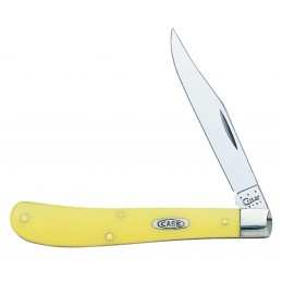 Case 031 S Trapper Slimline 3.25 Folding Clip Point Plain Tumble Polish Chrome Vanadium Steel Blade Yellow Synthetic Handle