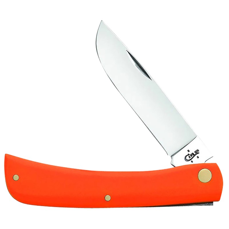 Case 80512 Sod Buster  3.30 Folding Skinner Plain Mirror Polished TruSharp SS Blade Smooth Orange Synthetic Handle