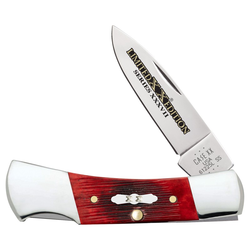 Case 12211 Limited Edition XXXVII Lockback Folding Locking Drop Point Plain Mirror Polished wEngraving TruSharp SS Blade Old Red