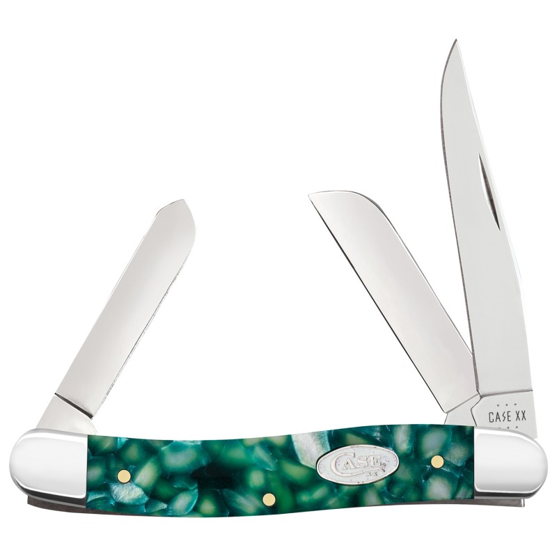 Case 71382 SparXX Stockman Medium Folding Clip PointSheepsfootSpey Plain Mirror Polished TruSharp SS Blade Green Kirinite Handle