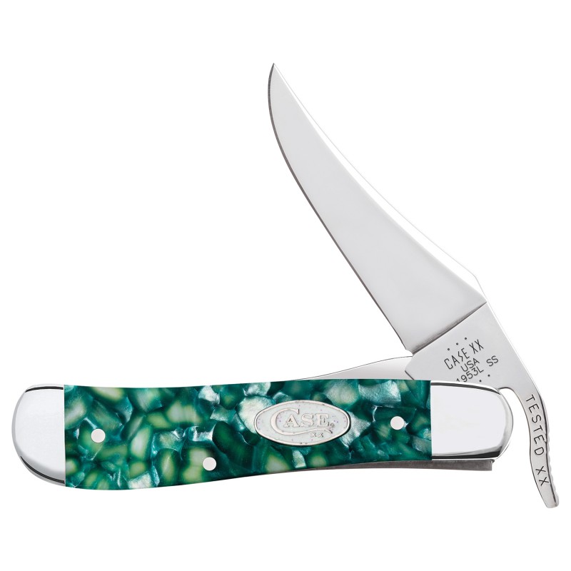 Case 71383 SparXX RussLock Folding Clip Point Plain Mirror Polished TruSharp SS BladeGreen Kirinite Handle