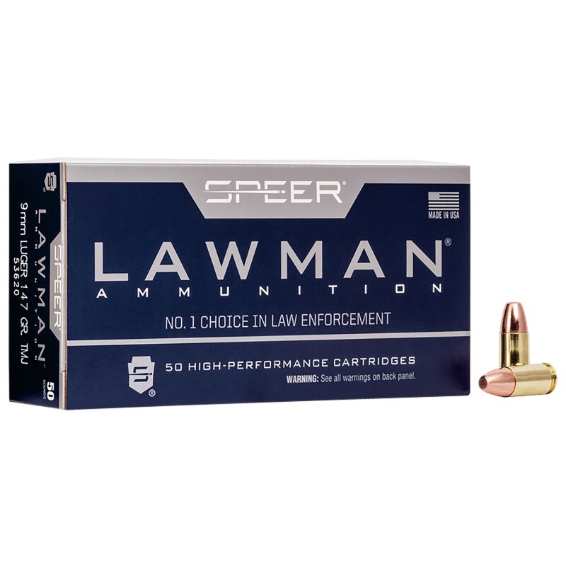 Speer 53620 Lawman  9mm Luger 147 gr Total Metal Jacket Round Nose 50 Per Box 20 Case