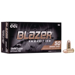 CCI 5201 Blazer Brass Handgun 9mm Luger 124 gr Full Metal Jacket 50 Per Box 20 Case