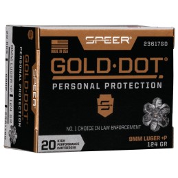 Speer 23617GD Gold Dot Personal Protection 9mm Luger P 124 gr Hollow Point 20 Per Box 10 Case