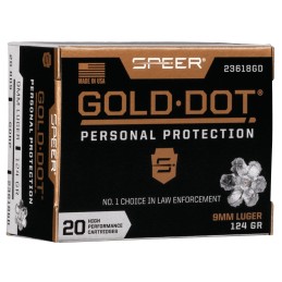 Speer 23618GD Gold Dot Personal Protection 9mm Luger 124 gr Hollow Point 20 Per Box 10 Case