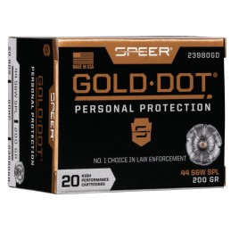 Speer 23980GD Gold Dot Personal Protection 44 SW Spl 200 gr Hollow Point 20 Per Box 10 Case