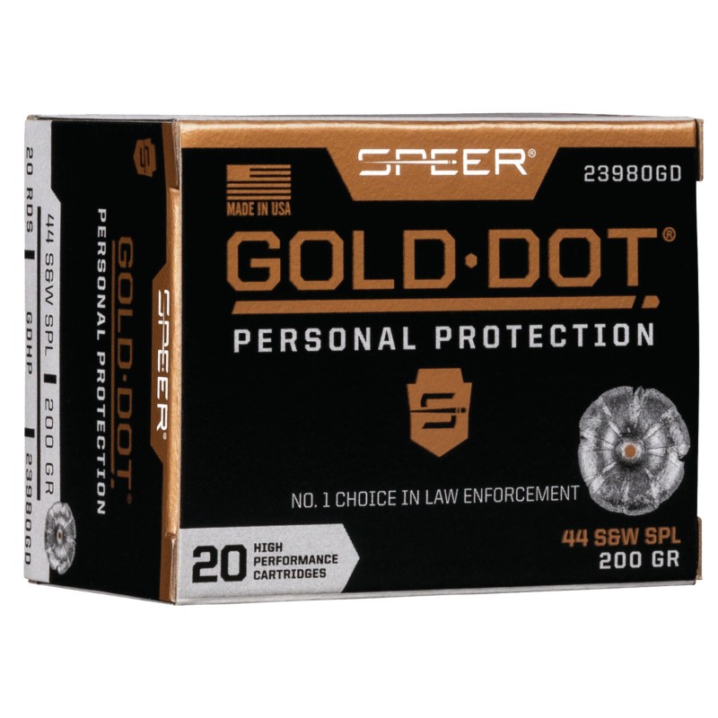 Speer 23980GD Gold Dot Personal Protection 44 SW Spl 200 gr Hollow Point 20 Per Box 10 Case