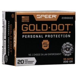 Speer 23966GD Gold Dot Personal Protection 45 ACP 230 gr Hollow Point 20 Per Box 10 Case