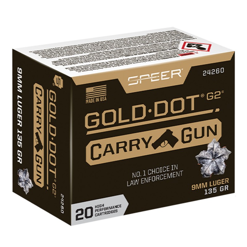 Speer 24260 Gold Dot Carry Gun 9mm Luger 135 gr Hollow Point 20 Per Box 10 Case