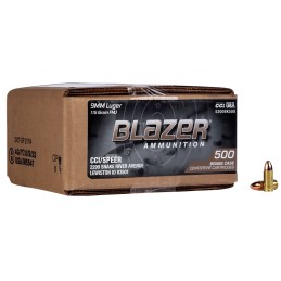 CCI 5200BK500 Blazer Brass Handgun 9mm Luger 115 gr Full Metal Jacket 500 Per Box 1 Case