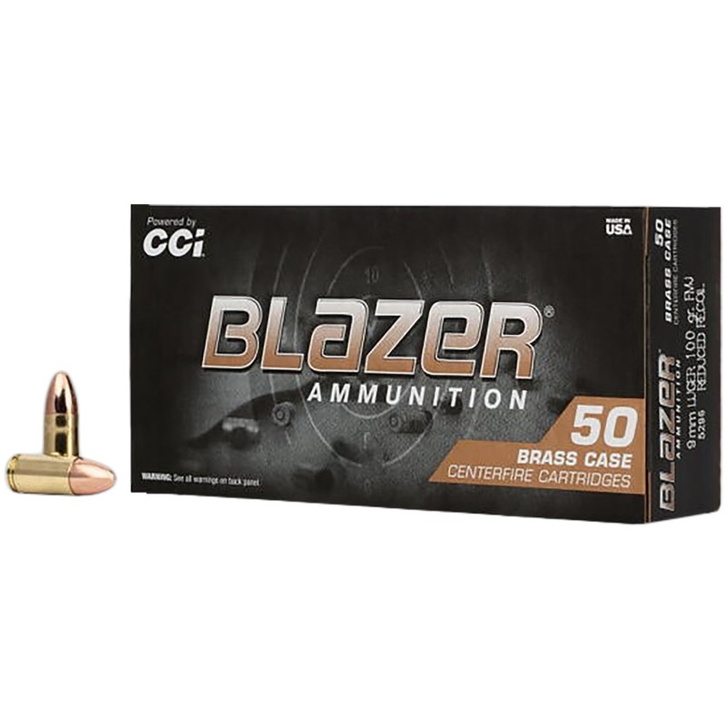 CCI 5296 Blazer Brass  9mm Luger 100 gr Full Metal Jacket 50 Per Box 20 Case