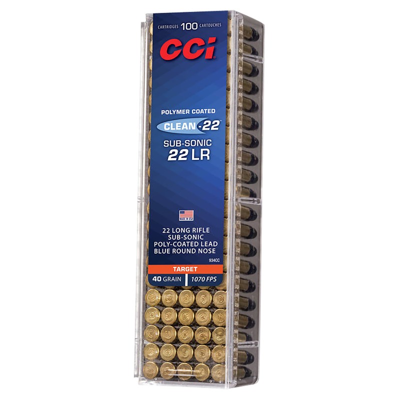 CCI 934CC Clean22 Subsonic 22 LR 40 gr Lead Round Nose 100 Per Box 50 Case