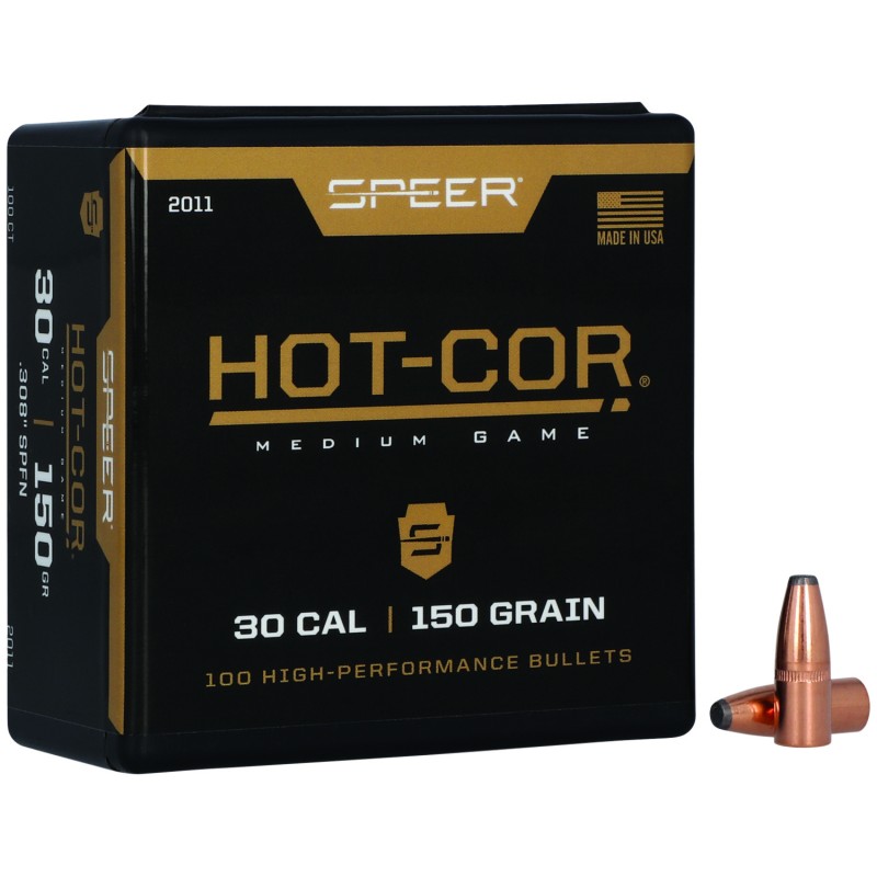 Speer 2011 HotCor  30 Cal .308 150 gr Soft Point Flat Nose 100 Per Box 5 Case