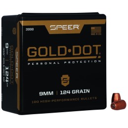 Speer 3998 Gold Dot Personal Protection 9mm .355 124 gr Hollow Point 100 Per Box 5 Case