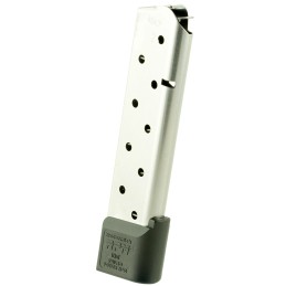 CMC Products 17150 Power Mag Railed 10rd 45 ACP Fits 1911 Government Stainless Steel w Black Base Pad