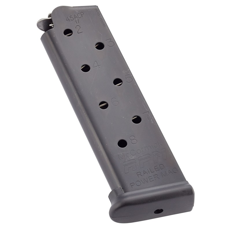 CMC Products MRPM45FS8B Power Mag Railed 8rd 45 ACP Fits 1911 Government Black Stainless Steel