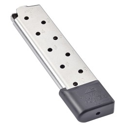 CMC Products 12150 Power Mag Plus 10rd 45 ACP Fits 1911 Government Stainless Steel w Black Base Pad