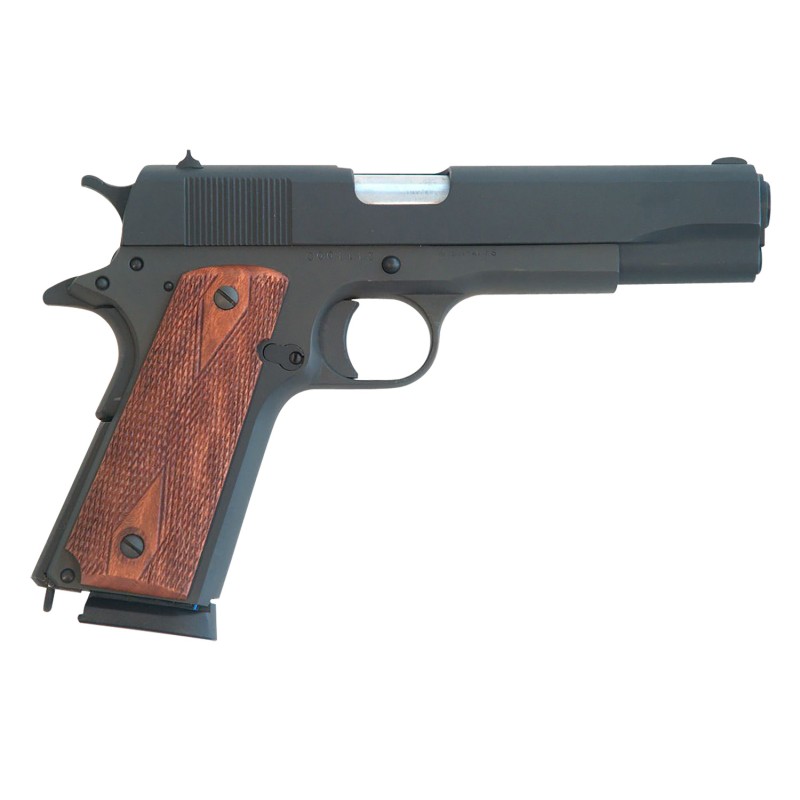 Cimarron 1911 1911  .45 ACP 81 5.03 Black Steel Barrel Black Parkerized Serrated Slide  Frame Checkered Walnut Grips