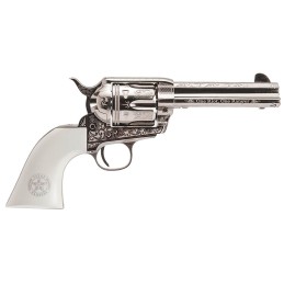 Cimarron PP410LNTXR Frontier Texas Ranger 45 Colt LC 6 Shot 4.75 Engraved NickelPlated Steel Barrel Cylinder  Frame Engraved One