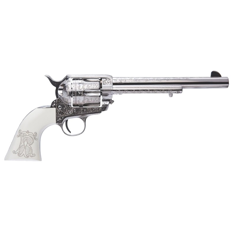 Cimarron PP415LNTRII Teddy Roosevelt Frontier 45 Colt LC 6 Shot 7.50 NickelPlated Engraved Barrel Cylinder  Frame White wLaser E