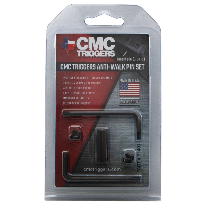 CMC Triggers 91401 AntiWalk Pin Set  Small Black Anodized Steel AR15