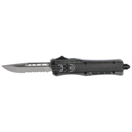 CobraTec Knives SSWCTK1SDS CTK1  Small 2.75 OTF Part Serrated D2 Steel BladeBlack Stonewashed Aluminum Handle Features Glass Bre