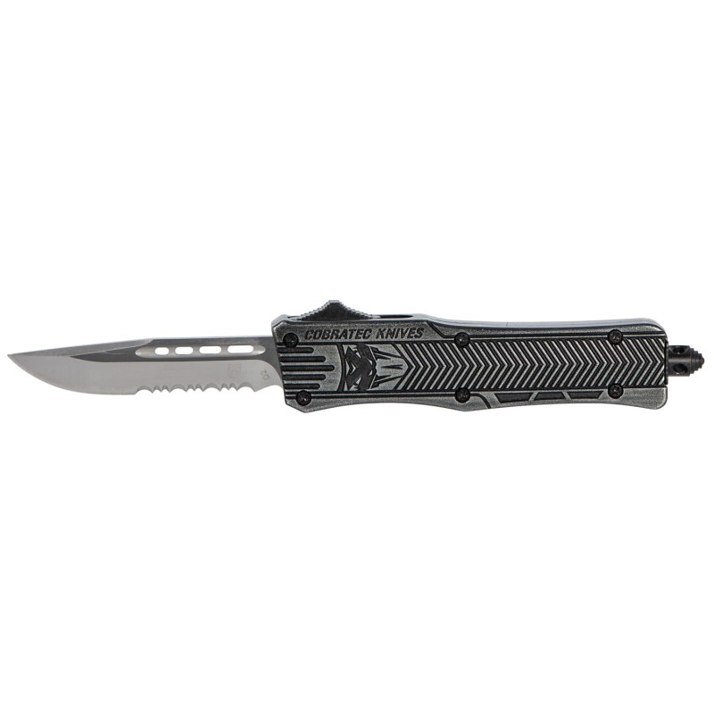 CobraTec Knives SSWCTK1SDS CTK1  Small 2.75 OTF Part Serrated D2 Steel BladeBlack Stonewashed Aluminum Handle Features Glass Bre