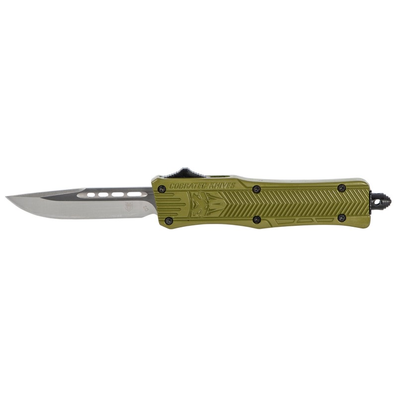 CobraTec Knives SODCTK1SDNS CTK1  Small 2.75 OTF Drop Point Plain D2 Steel BladeOD Green Aluminum Handle Features Glass Breaker 