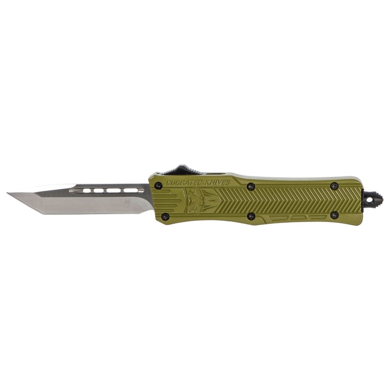 CobraTec Knives SODCTK1STNS CTK1  Small 2.75 OTF Tanto Plain D2 Steel BladeOD Green Aluminum Handle Features Glass Breaker Inclu