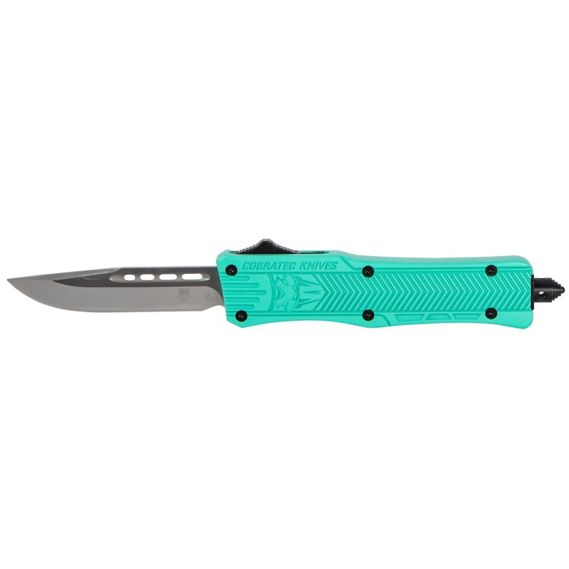 CobraTec Knives STFCTK1SDNS CTK1  Small 2.75 OTF Drop Point Plain D2 Steel BladeTiffany Blue Aluminum Handle Features Glass Brea