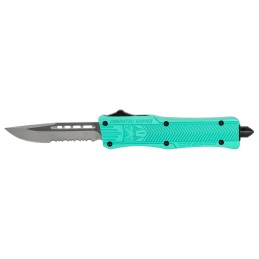 CobraTec Knives STFCTK1SDS CTK1  Small 2.75 OTF Drop Point Part Serrated D2 Steel Blade Tiffany Blue Aluminum Handle Features Gl