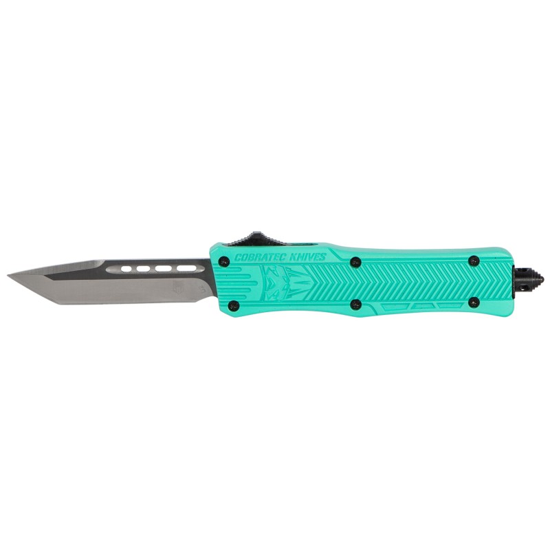 CobraTec Knives STFCTK1STNS CTK1  Small 2.75 OTF Tanto Plain D2 Steel BladeTiffany Blue Aluminum Handle Features Glass Breaker I