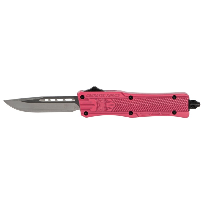 CobraTec Knives SPKCTK1SDNS CTK1  Small 2.75 OTF Drop Point Plain D2 Steel BladePink Aluminum Handle Features Glass Breaker Incl