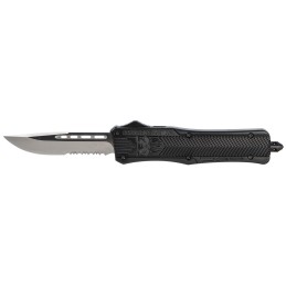 CobraTec Knives MBCTK1MDS CTK1  Medium 3 OTF Drop Point Part Serrated D2 Steel BladeBlack Aluminum Handle Features Glass Breaker