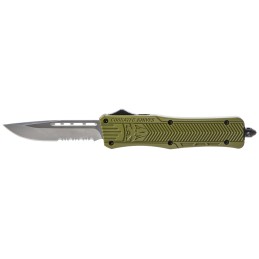 CobraTec Knives MODCTK1MDS CTK1  Medium 3 OTF Drop Point Part Serrated D2 Steel BladeOD Green Aluminum Handle Features Glass Bre