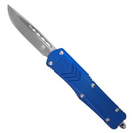 CobraTec Knives SBLUFSXSDNS FSX  Small 2.50 OTF Drop Point Plain D2 Steel BladeBlue Anodized Aluminum Handle Features Glass Brea