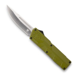 CobraTec Knives ODCTLWDNS Lightweight  3.25 OTF Drop Point Plain D2 Steel BladeOD Green Aluminum Handle Includes Pocket Clip