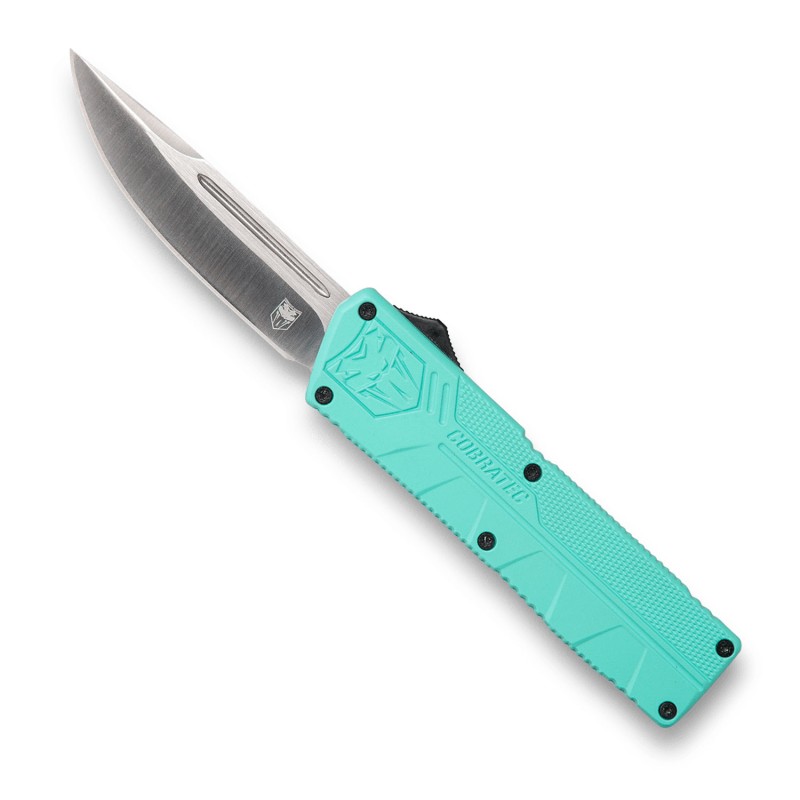 CobraTec Knives TFCTLWDNS Lightweight  3.25 OTF Drop Point Plain D2 Steel BladeTiffany Blue Aluminum Handle Includes Pocket Clip