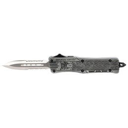 CobraTec Knives SSWCTK1SDAG2SS CTK1  2.75 OTF Part Serrated D2 Steel BladeStonewashed Aluminum Handle Features Glass Breaker Inc