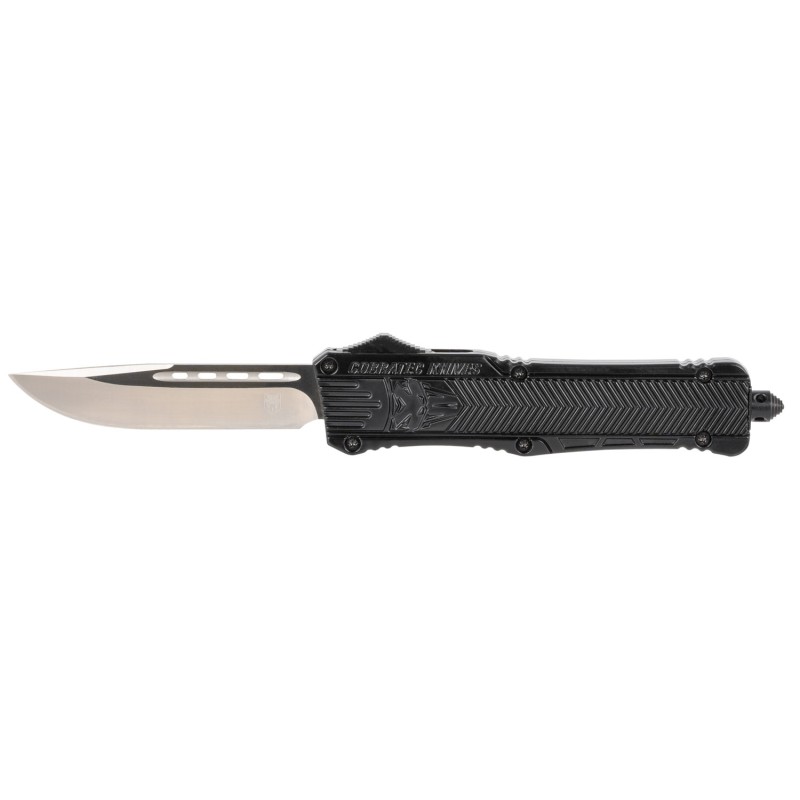 CobraTec Knives LBCTK1LDNS CTK1  Large 3.75 OTF Drop Point Plain D2 Steel BladeBlack Aluminum Handle Features Glass Breaker Incl