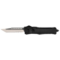 CobraTec Knives LBCTK1LTS CTK1  Large 3.75 OTF Tanto Part Serrated D2 Steel BladeBlack Aluminum Handle Features Glass Breaker In